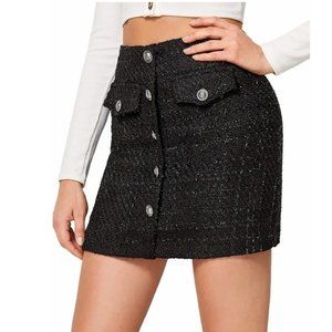 BLACK button mini skirt